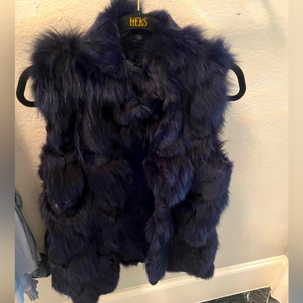 REAL Fur Vest in Deep Blue (dyed fox fur)